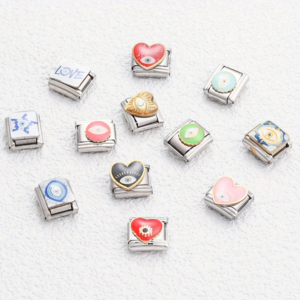 1pc 9x10mm Stainless Steel Evil Eye Module Charm Bead