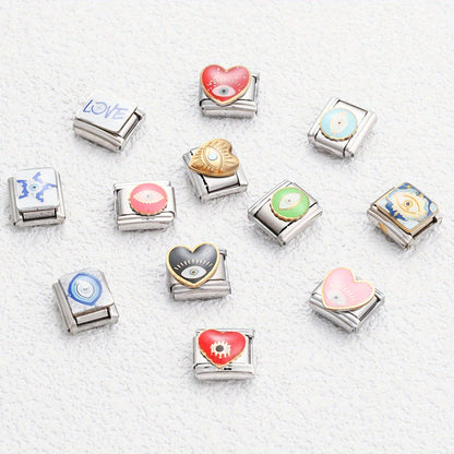 1pc 9x10mm Stainless Steel Evil Eye Module Charm Bead