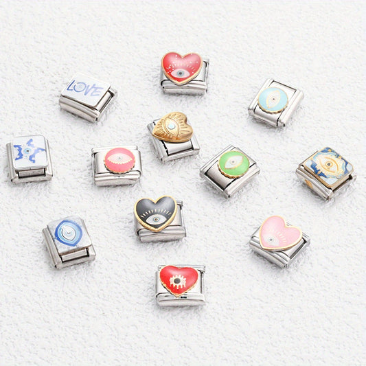 1pc 9x10mm Stainless Steel Evil Eye Module Charm Bead
