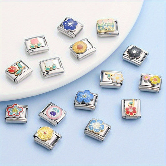 1pc 9x10mm Stainless Steel Flower Module Bead