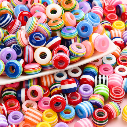 40/80pcs 8x14mm Rainbow Resin Striped Beads