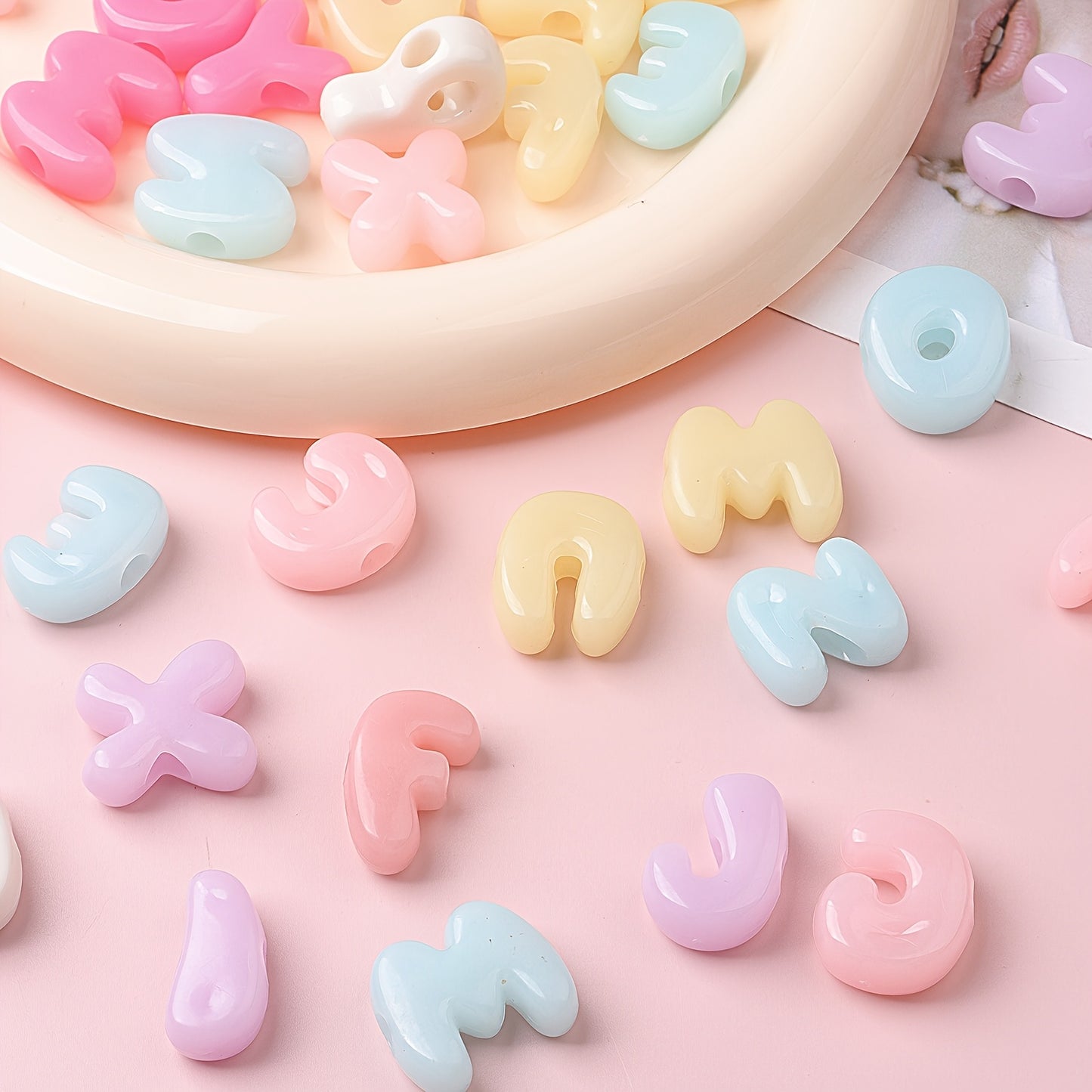 Cream Macaron Acrylic Letter Beads