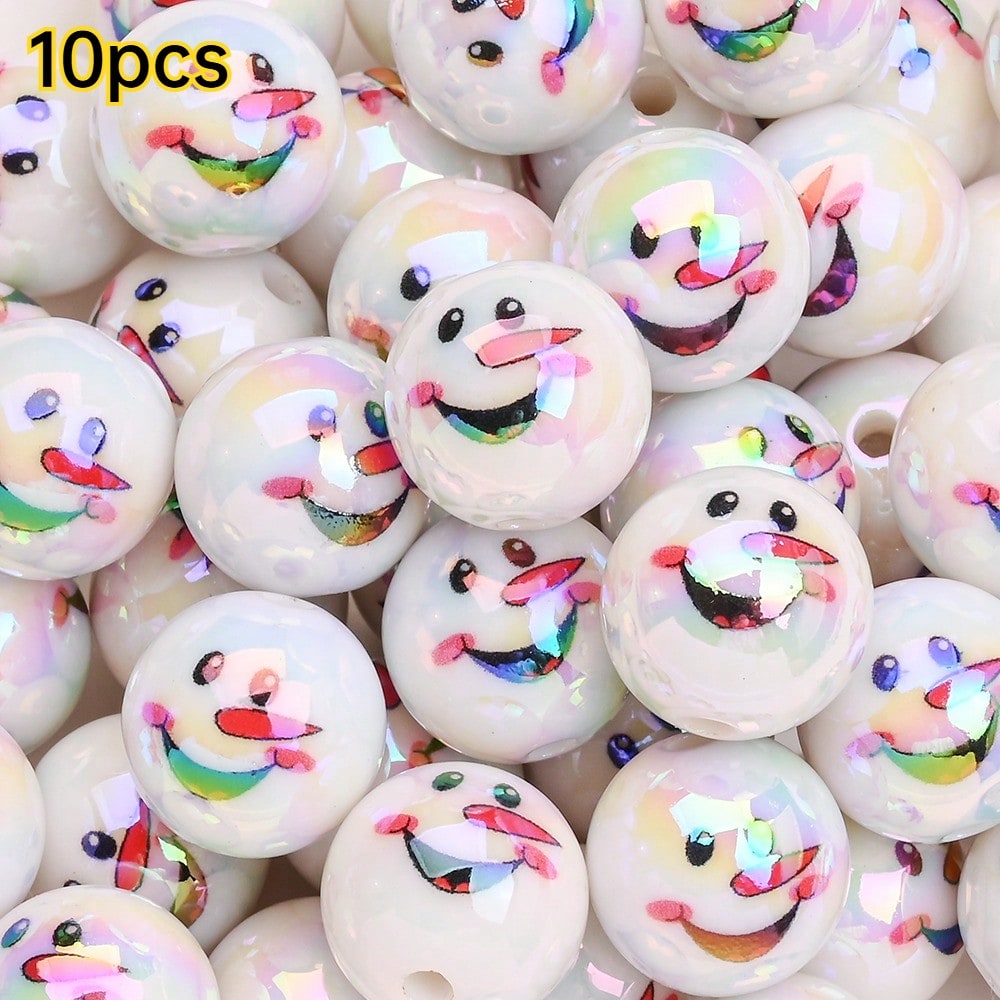 16mm Shiny UV Christmas Tree & Snowman Round Beads, 10pcs/Set