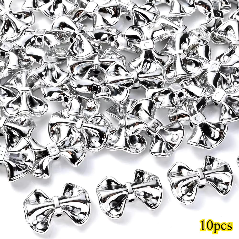 23 × 31mm 3D Christmas Bow Acrylic Spacer Beads, 10pcs