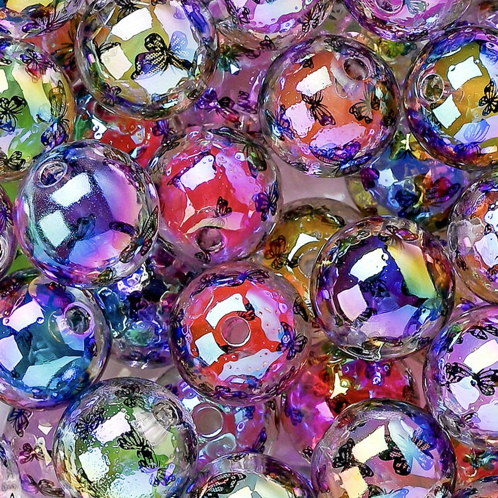 16mm Butterfly Print Acrylic Beads