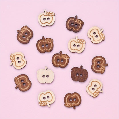 15x15mm Wooden Apple-Shaped Button Beads