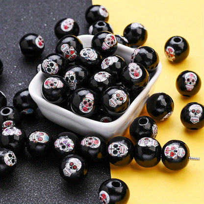 Halloween Skull Pattern Wooden Beads