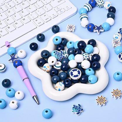 Marine-Themed Wooden Beads
