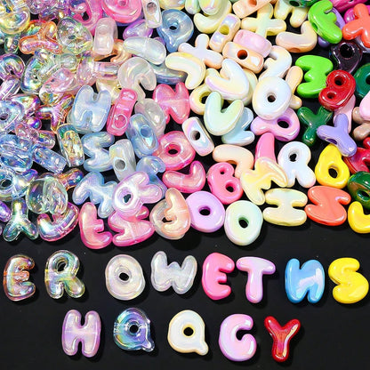 Summer UV Iridescent Clear Acrylic Alphabet Beads, 10pcs/Set