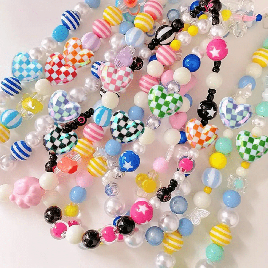 10pcs/set Multicolor Shiny Acrylic Checkerboard Heart Beads