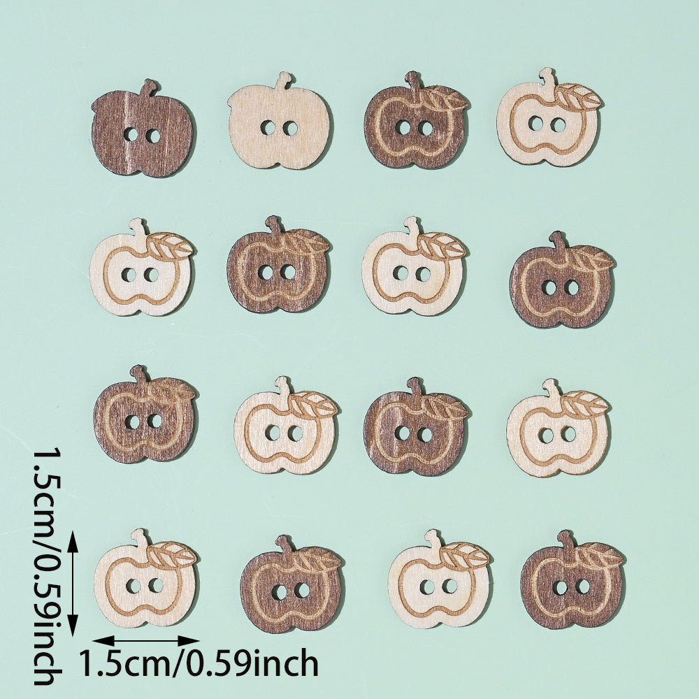 15x15mm Wooden Apple-Shaped Button Beads