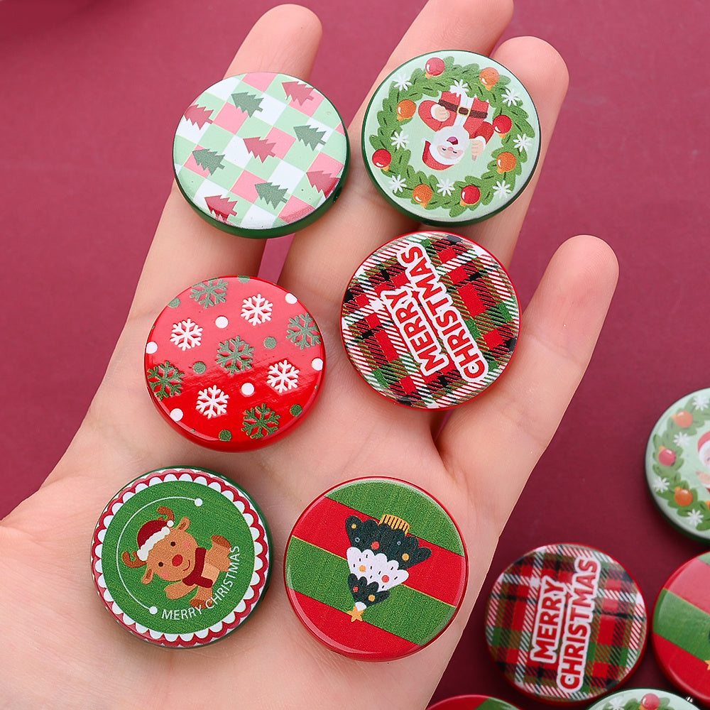 30mm Christmas Printed Flat Acrylic Spacer Beads, 10pcs