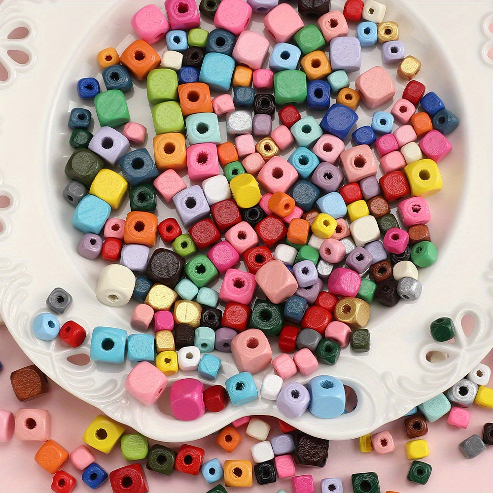 200pcs 6/8/10mm Square Wooden Beads