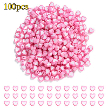 100pcs/set 7x8mm Pink Peach Gradient Heart Acrylic Beads
