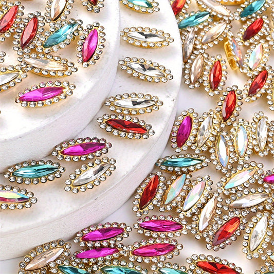 10pcs Sparkling Oval Rhinestone Flat Beads