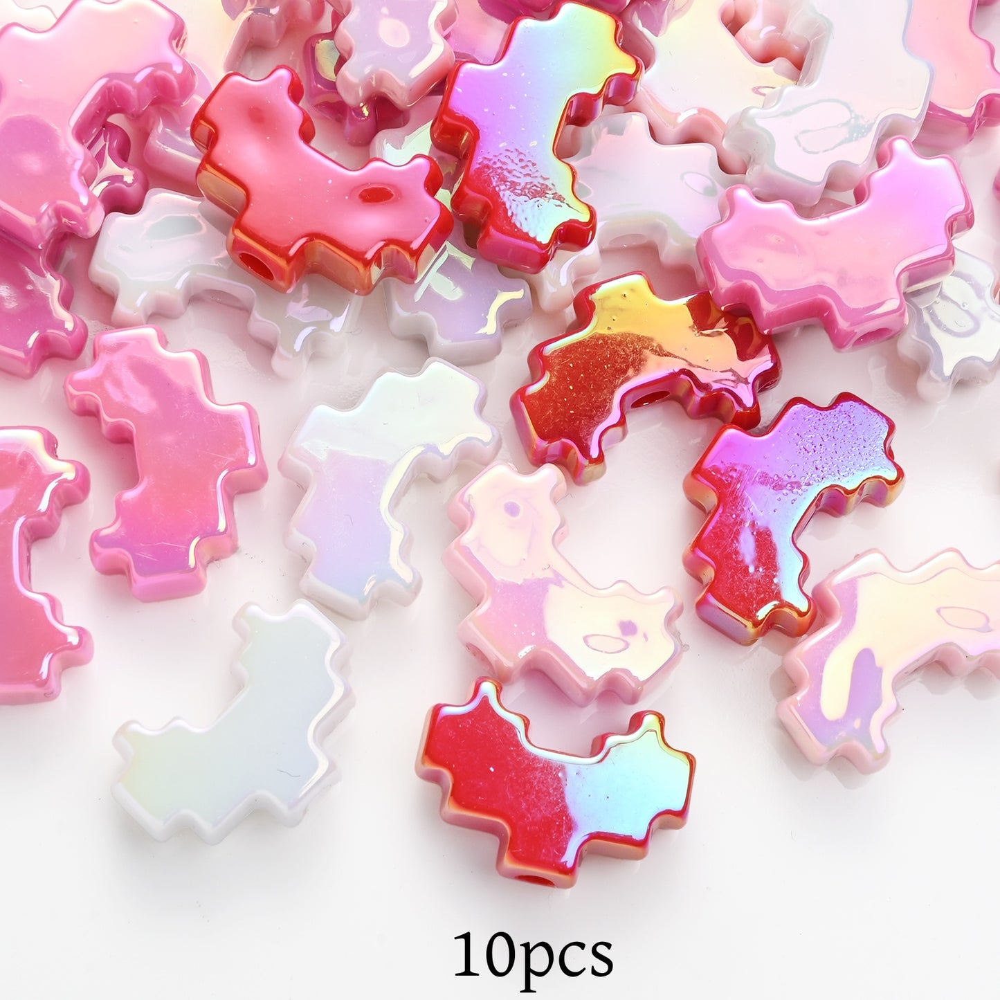 10pcs Valentine's Day Pink & Red Love Pixel Style Beads