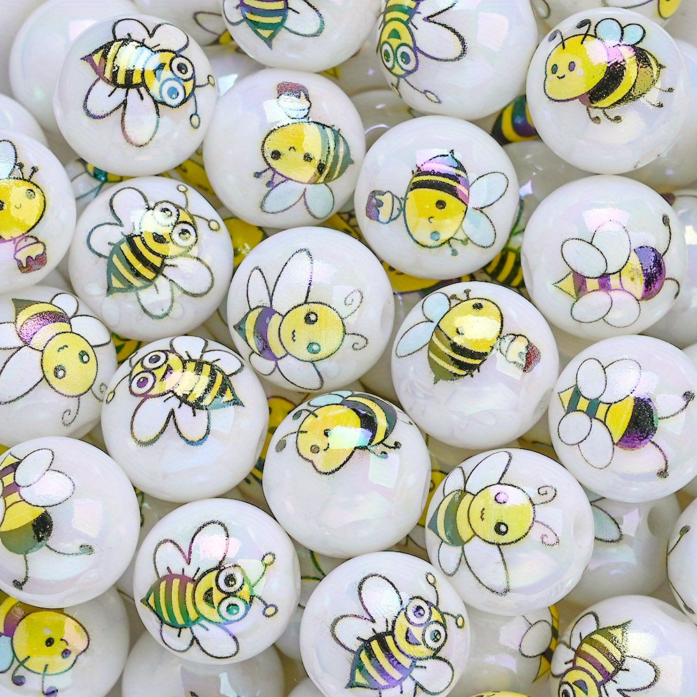 16mm Bee Design Acrylic Round Beads