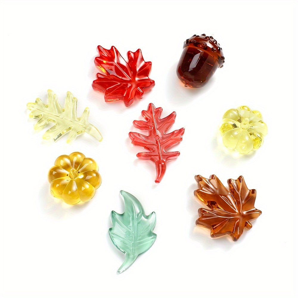 15pcs Halloween Resin Pumpkin Maple Leaf Pine Seed Beads Set
