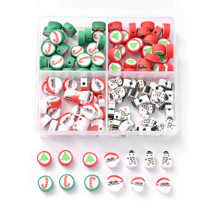 10mm Christmas Polymer Clay Flat Round Spacer Bead Set with Storage Case