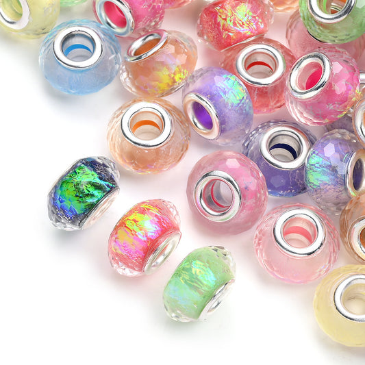 30pcs 9x14mm AB Color Faceted Acrylic Large Hole Beads