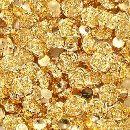 30pcs 12mm Golden Resin Floral Flatback Beads