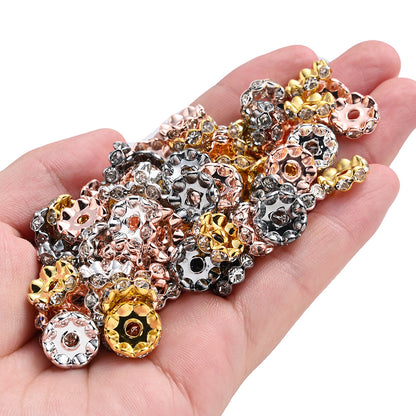 30/50pcs 12mm Wave Edge Metal Rhinestone Rondelle Beads