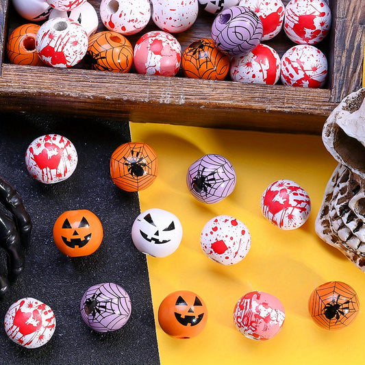 10pcs 16mm Halloween Wooden Round Spacer Beads
