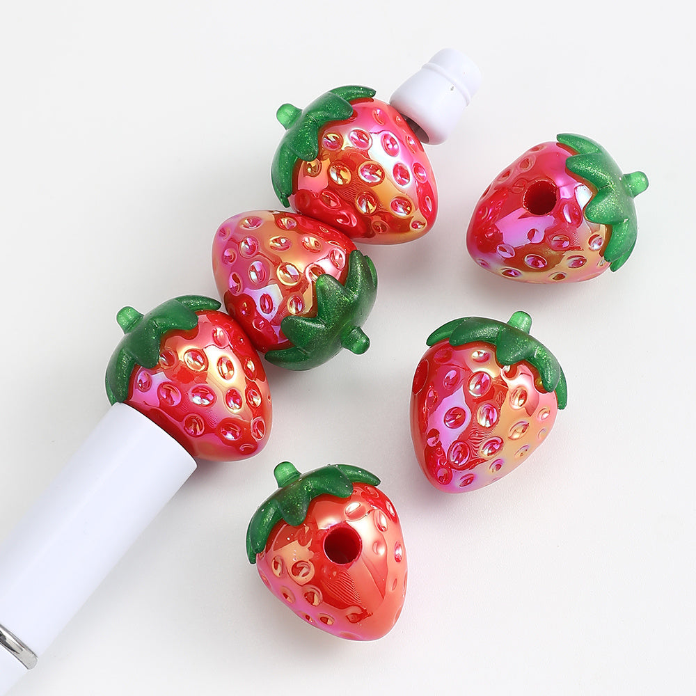 4pcs Shiny Red Strawberry Acrylic Fruit Beads