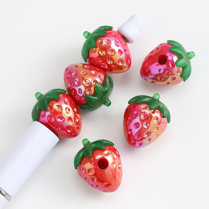 4pcs Shiny Red Strawberry Acrylic Fruit Beads