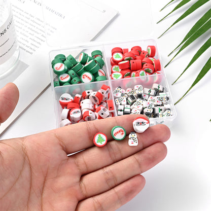 10mm Christmas Polymer Clay Flat Round Spacer Bead Set with Storage Case