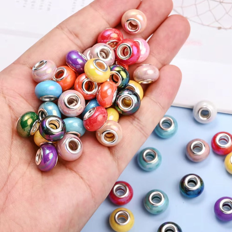 50pcs Large Hole Flat Round Acrylic Beads