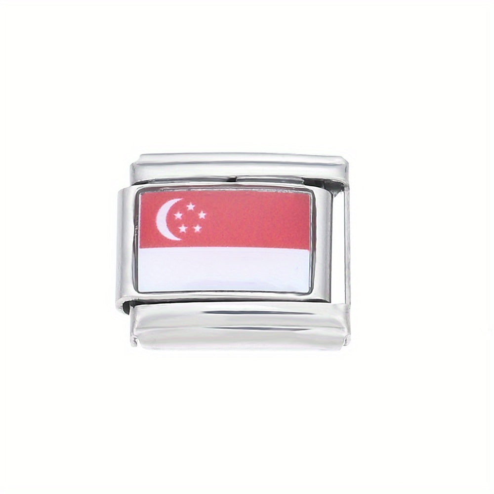 1pc 9x10mm Stainless Steel World Flag Module Charm Bead
