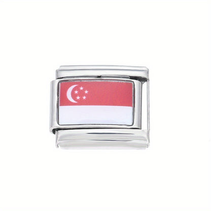 1pc 9x10mm Stainless Steel World Flag Module Charm Bead