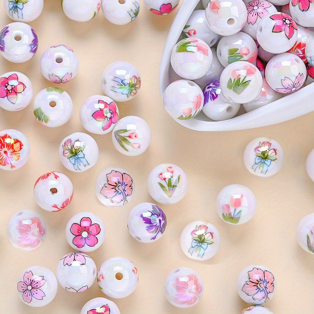 10pcs 16mm Glossy Floral Acrylic Beads