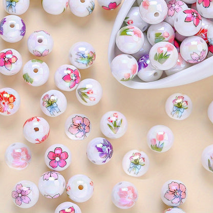 10pcs 16mm Glossy Floral Acrylic Beads