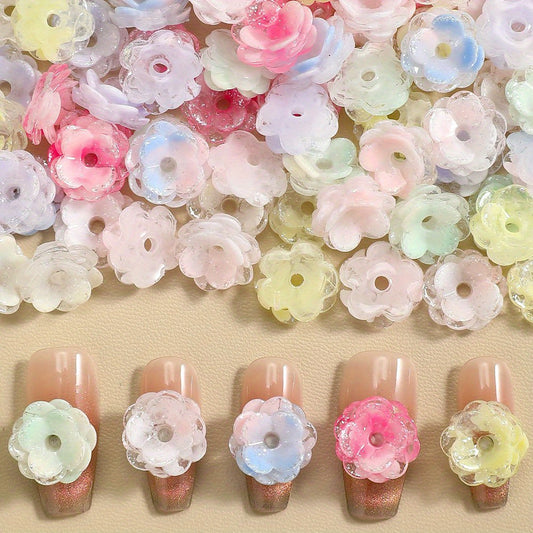 50pcs 12mm Shiny Resin Gradient Flower Beads