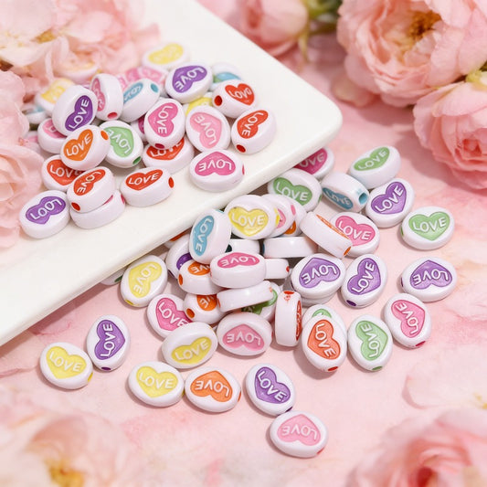 50pcs 10x12mm Heart-Shaped Acrylic Beads