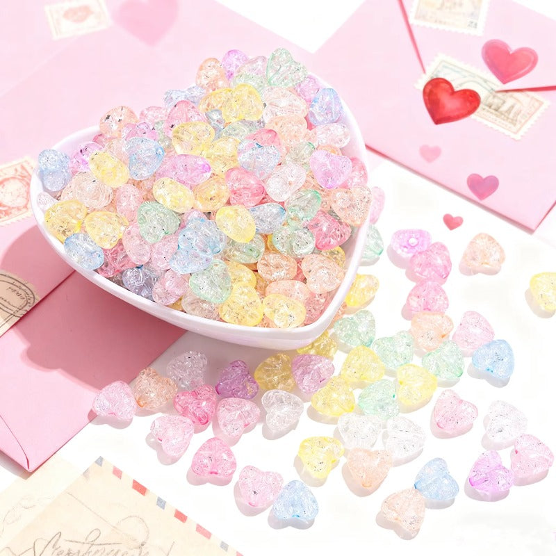 50pcs/set 9.5x11mm Crackle Heart Acrylic Beads