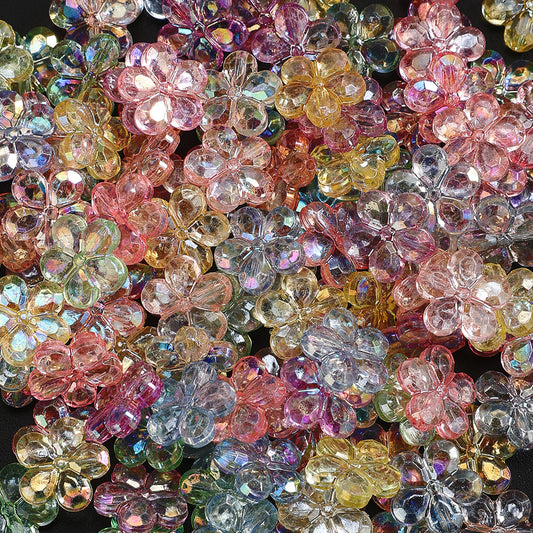 100pcs 14mm Transparent Multicolor Flower Beads