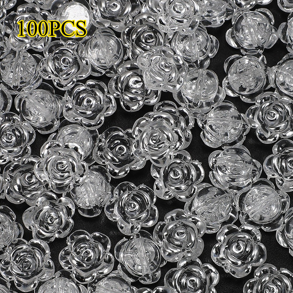 100pcs 12mm Clear Rose Acrylic Beads