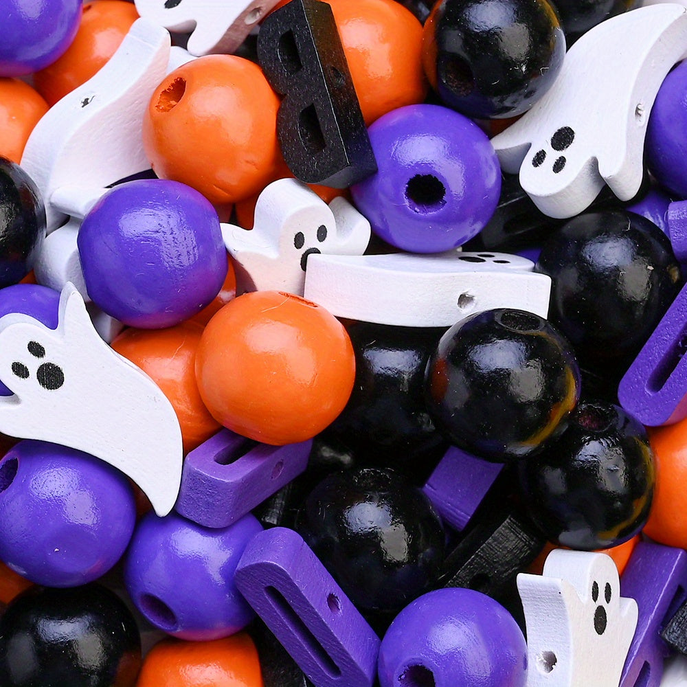 Halloween Wood Ghost Beads Set