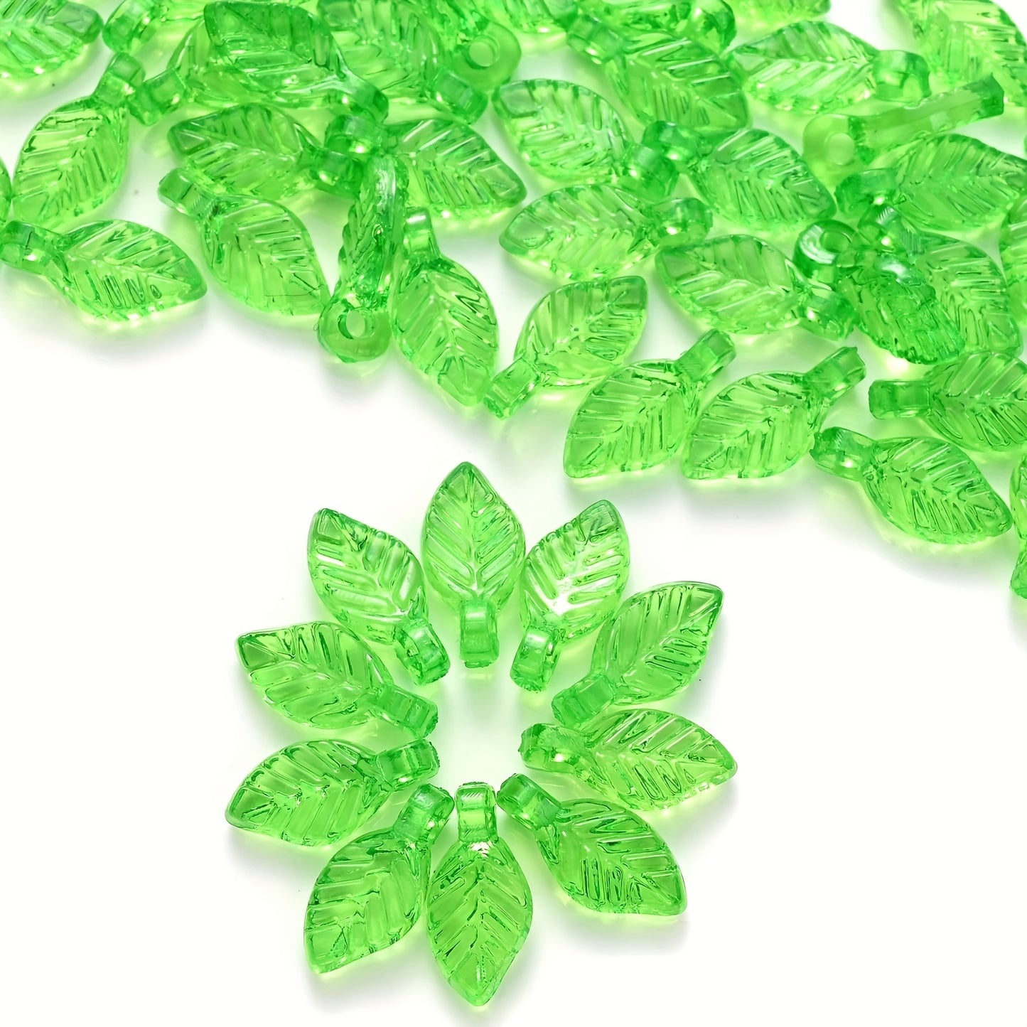 100pcs 11x5mm Green Leaves Acrylic Beads