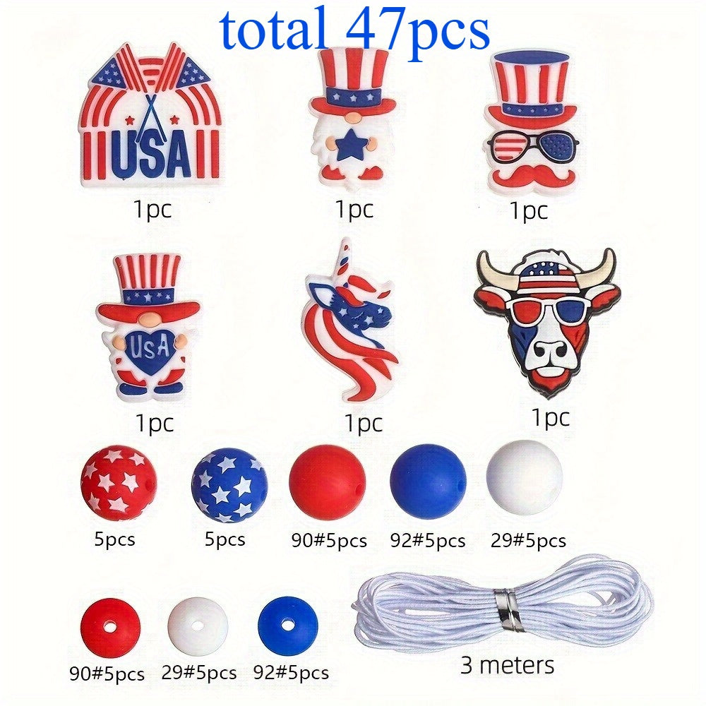 47pcs American Flag Silicone Focal Beads Set