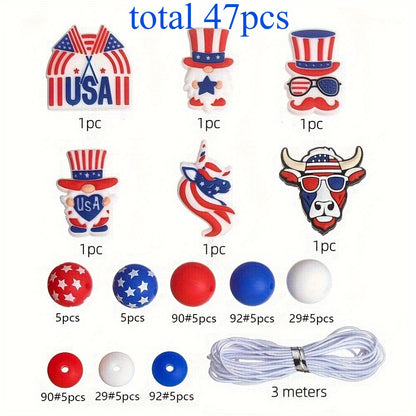 47pcs American Flag Silicone Focal Beads Set