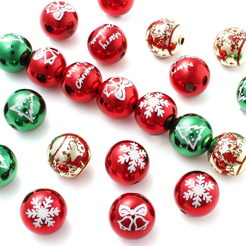 Golden Laser-Engraved Christmas Round Focal Beads, 10pcs