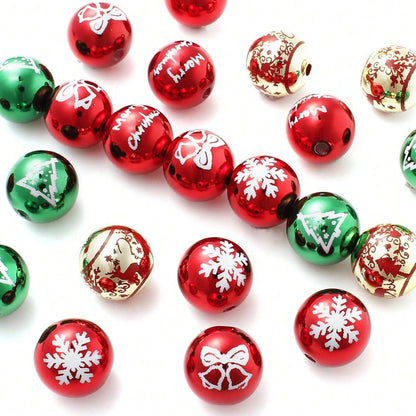 Golden Laser-Engraved Christmas Round Focal Beads, 10pcs