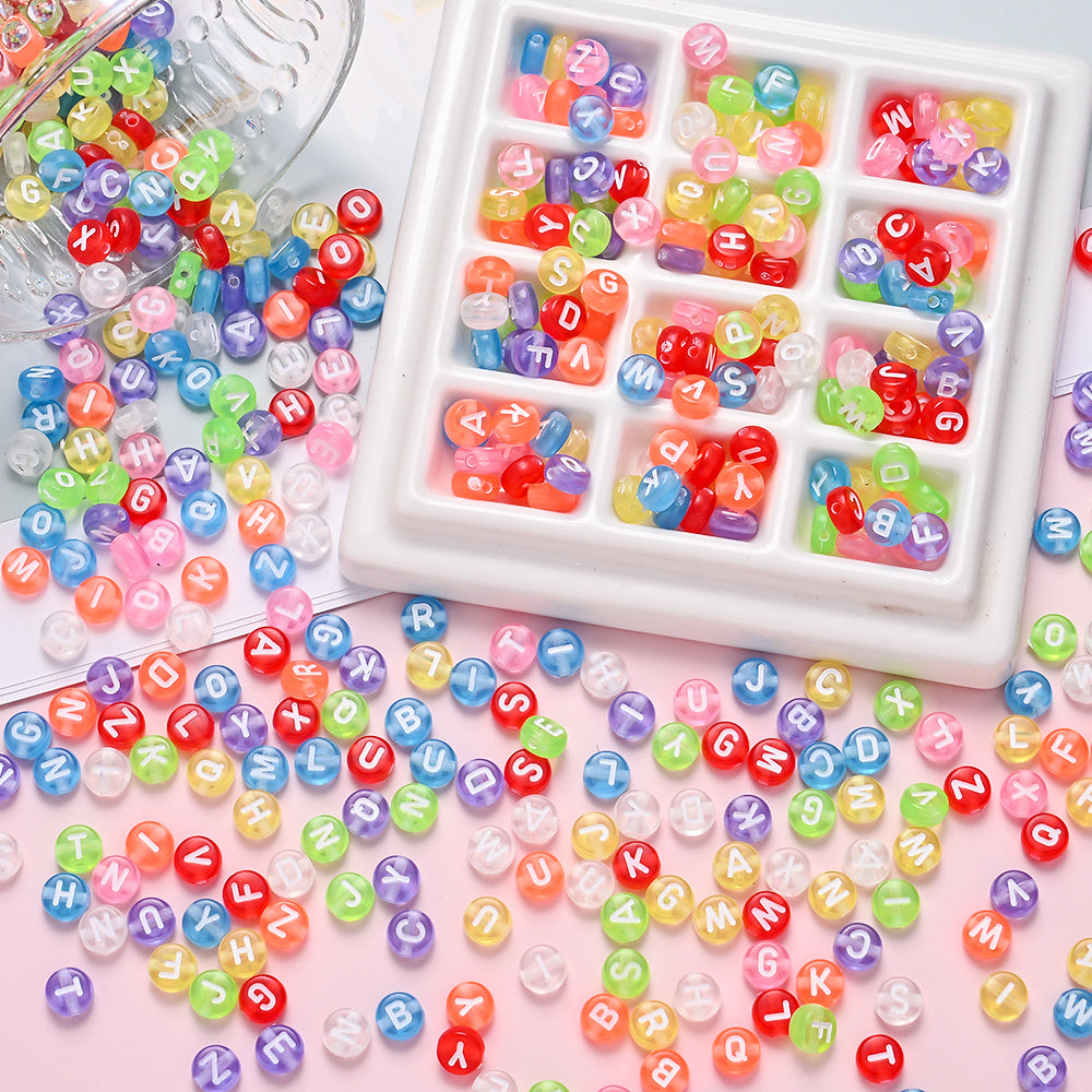 7mm Rainbow Acrylic Letter Beads
