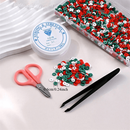 6mm Christmas Polymer Clay Heishi Disc Bead Kit, 1750pcs