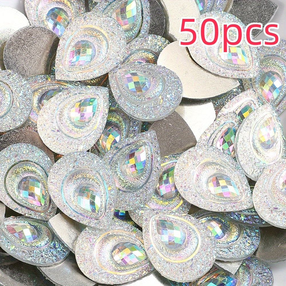 50pcs Peacock Feather Shape Rhinestone Flatback Beads