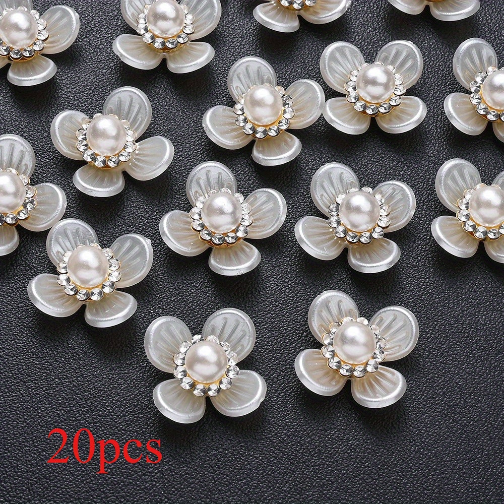 20/50pcs White Imitation Pearl Flower Flatback Beads